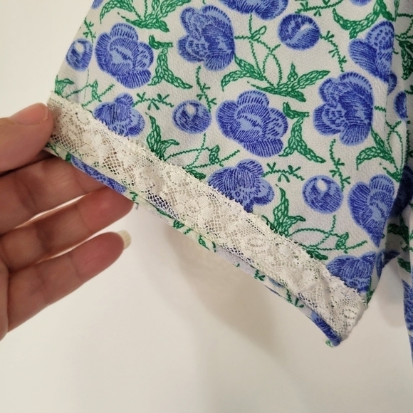 Vintage Jerold Blue Floral and White Lace Short Sleeve Dress S/M - Picture 4 of 8